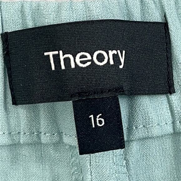 NEW Theory Linen Blend Sky Blue Treeca Pull On Pants Women's 16 Eco Crunch Wash - Picture 9 of 16